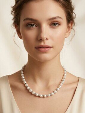 White freshwater pearl choker necklace with sterling silver rondelles 🆕